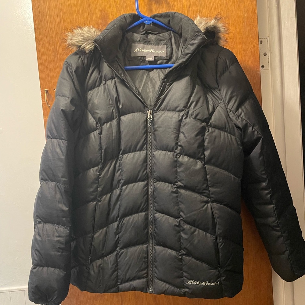 Eddie Bauer Women’s Puffer Jacket with Faux Fur Hood